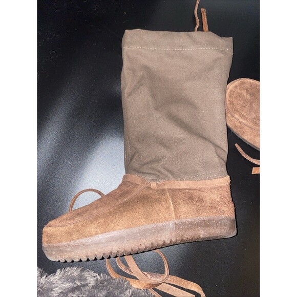 STEGER Mukluks Brown Moosehide Canvas Winter Snow 17" Tall Boots Sz 8 (Women's) - Picture 4 of 6
